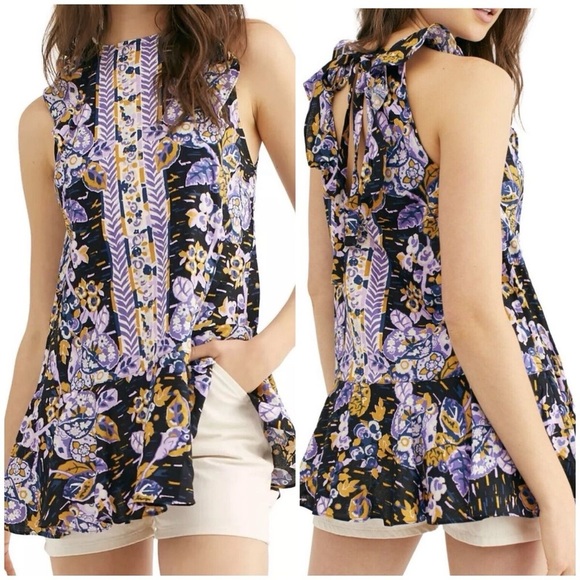 Free People SUMMER IN TULUM Floral Print Linen Blend Tunic Top- Mini Dress, SM - Picture 1 of 11